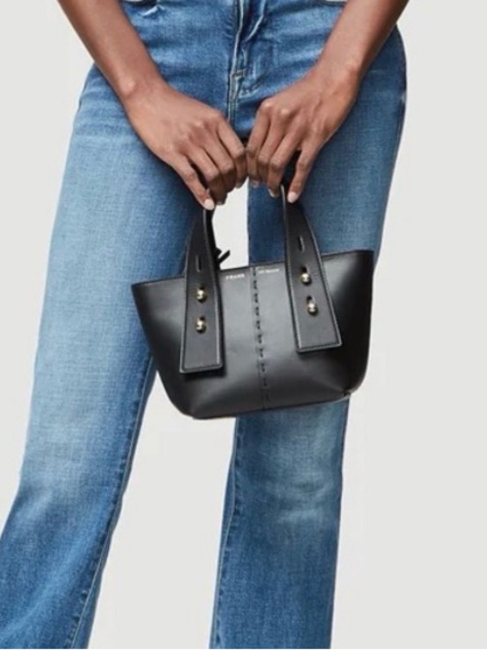 Frame le second mini black leather crossbody with gold hardware